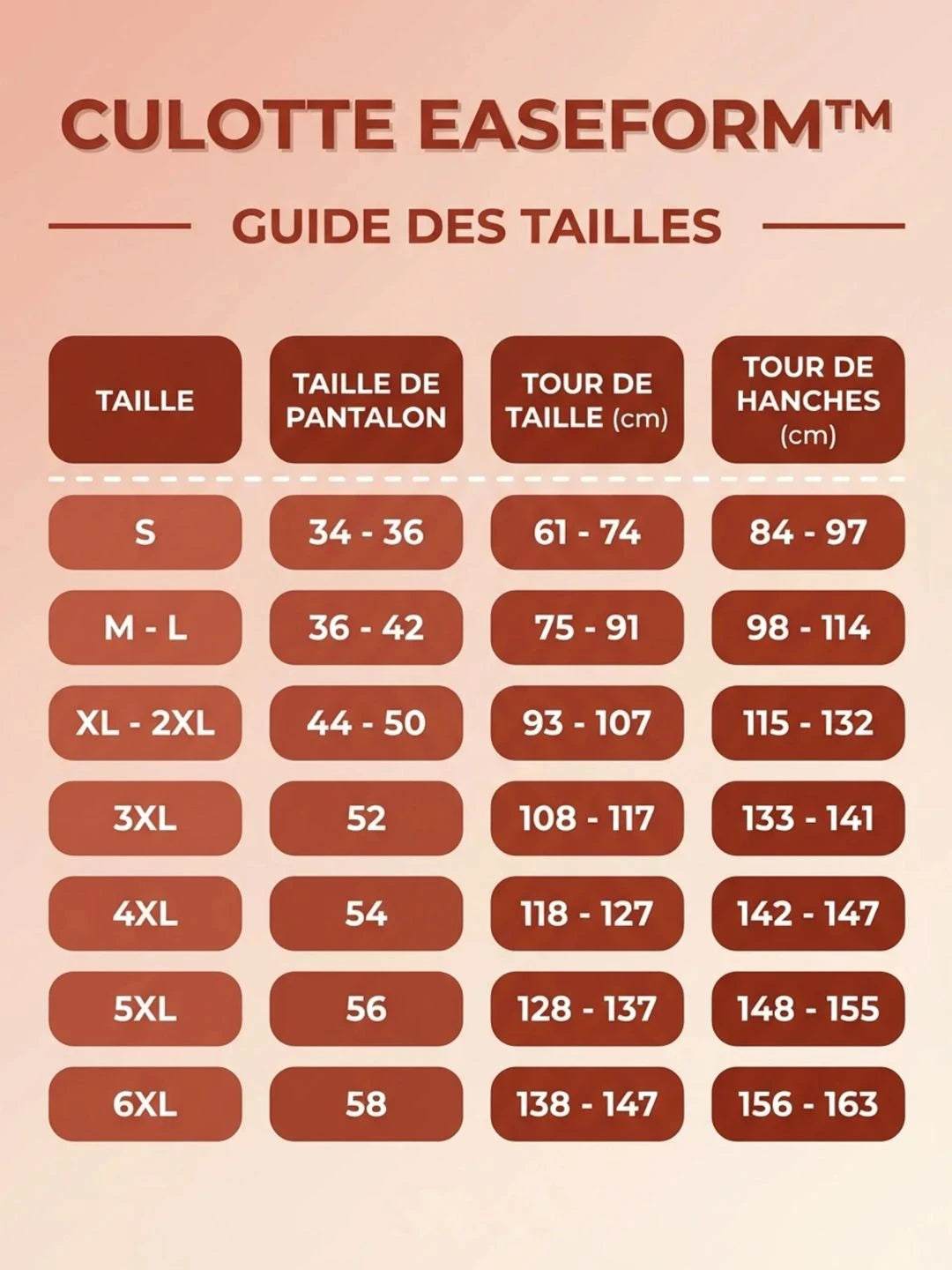 Guide des tailles du produit